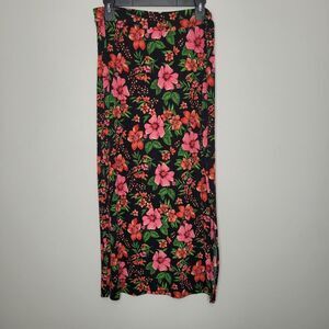 Vintage y2k 90s tropical grunge floral stretch maxi midi skirt size Large P